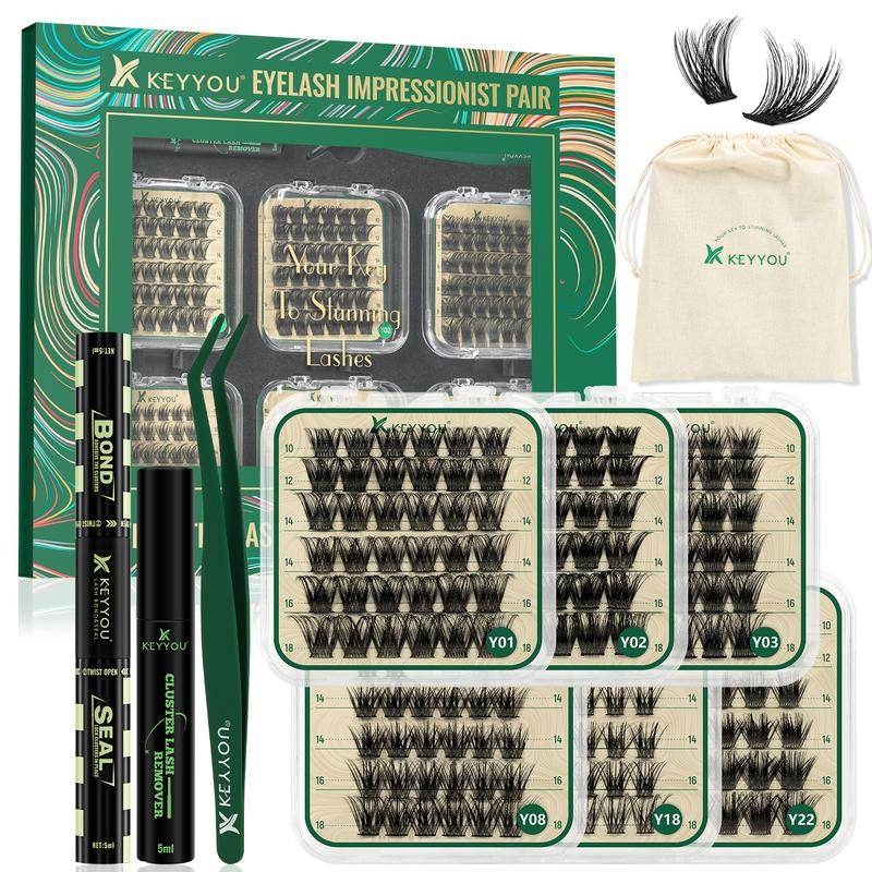 KEYYOU Fairy Lash Clusters Kit Invisible Band DIY Lashes Wet Look Waterproof Eyelash Extension Kit Wispy Manga Kawaii Doll Lashes - My Chroma Cart