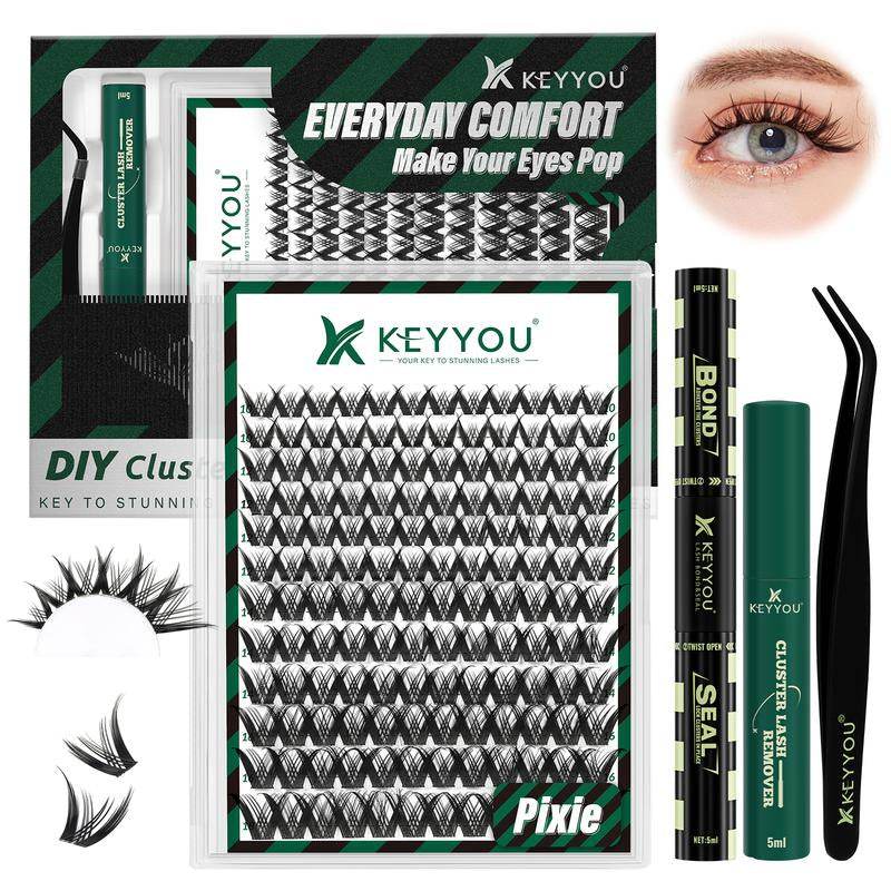 KEYYOU Fairy Lash Clusters Kit Invisible Band DIY Lashes Wet Look Waterproof Eyelash Extension Kit Wispy Manga Kawaii Doll Lashes - My Chroma Cart