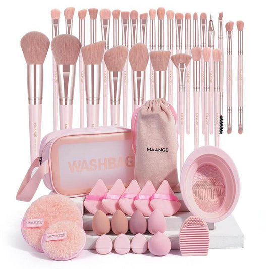 MAANGE Makeup Tool Set, 49Pcs/Set Soft Makeup Brushes, Beauty Sponge, Makeup Puffs, Face Wash Puff, Brush Cleansing Mat & Makeup Storage Bag, Makeup Tool Kit, Makeup Brush Full Set, Makeup Sponges, Cosmetic Tool - My Chroma Cart