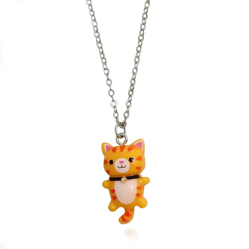 Yungqi Cartoon Colorful Resin Cat Pendant Necklaces For Women Men Best Friend Lovely Animal Pet Pendant Couple Necklace Jewelry