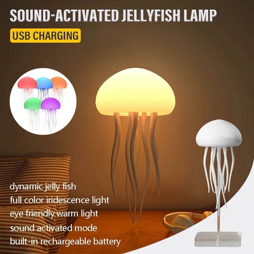 Bionic Jellyfish Night Light,USB Rechargeable with Voice Control,Dancing Tentacles,5 RGB Gradient,Floating Lamp,Bedroom Decor - My Chroma Cart