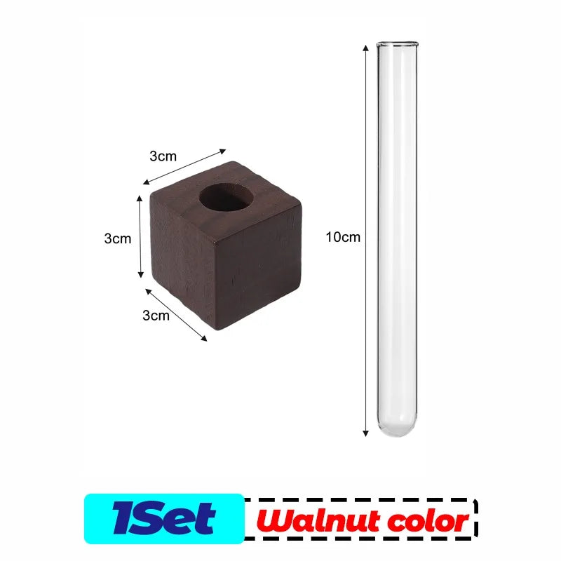 Wood Test Tube Vase Magnetic Flower Decor