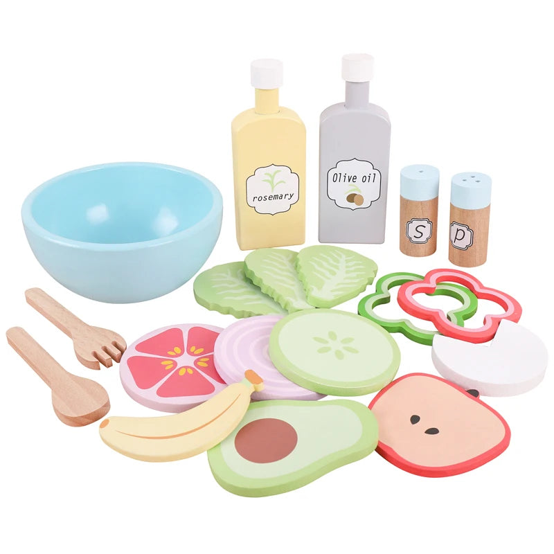 Kids Wooden Kitchen Pretend Play Cutting Food Toys