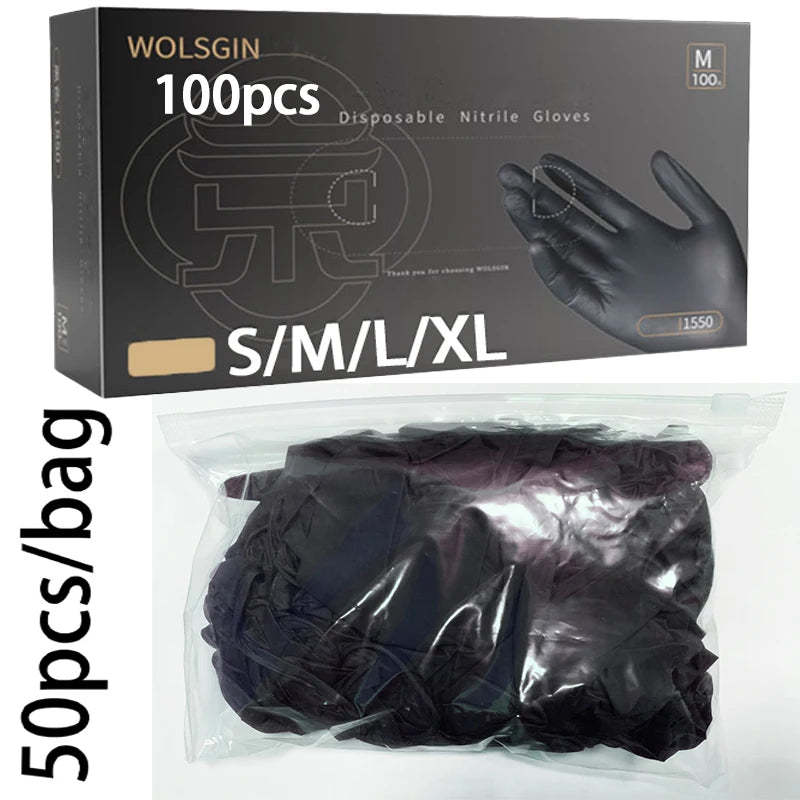 100pcs Disposable Black Nitrile Gloves