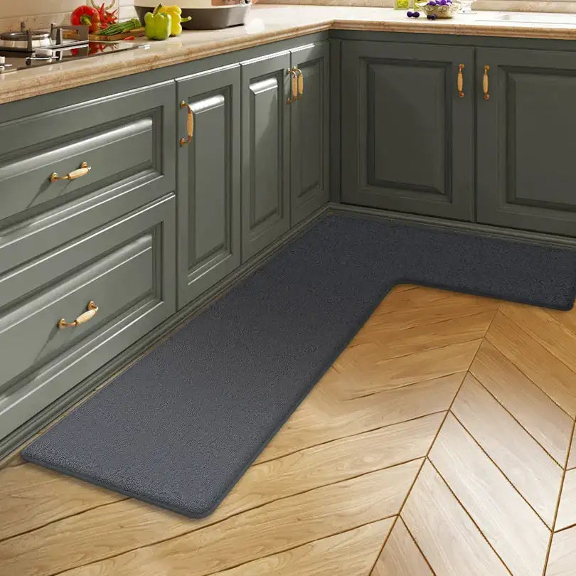 Simple kitchen floor mat flannel L-shaped water-absorbing pad foot pad non-slip long carpet