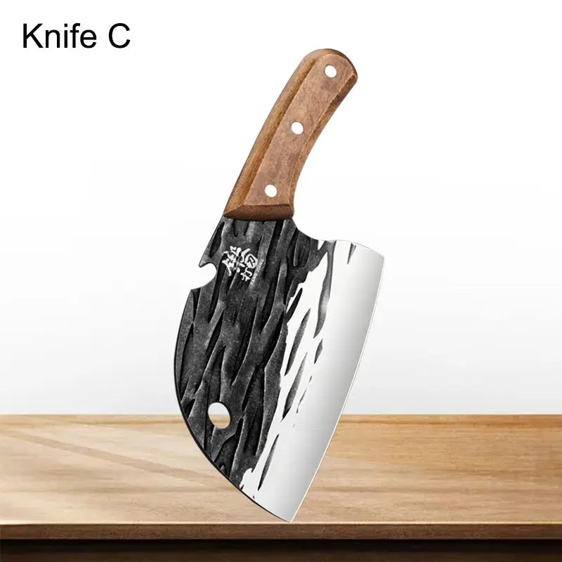Knife with wooden handle on a wooden surface