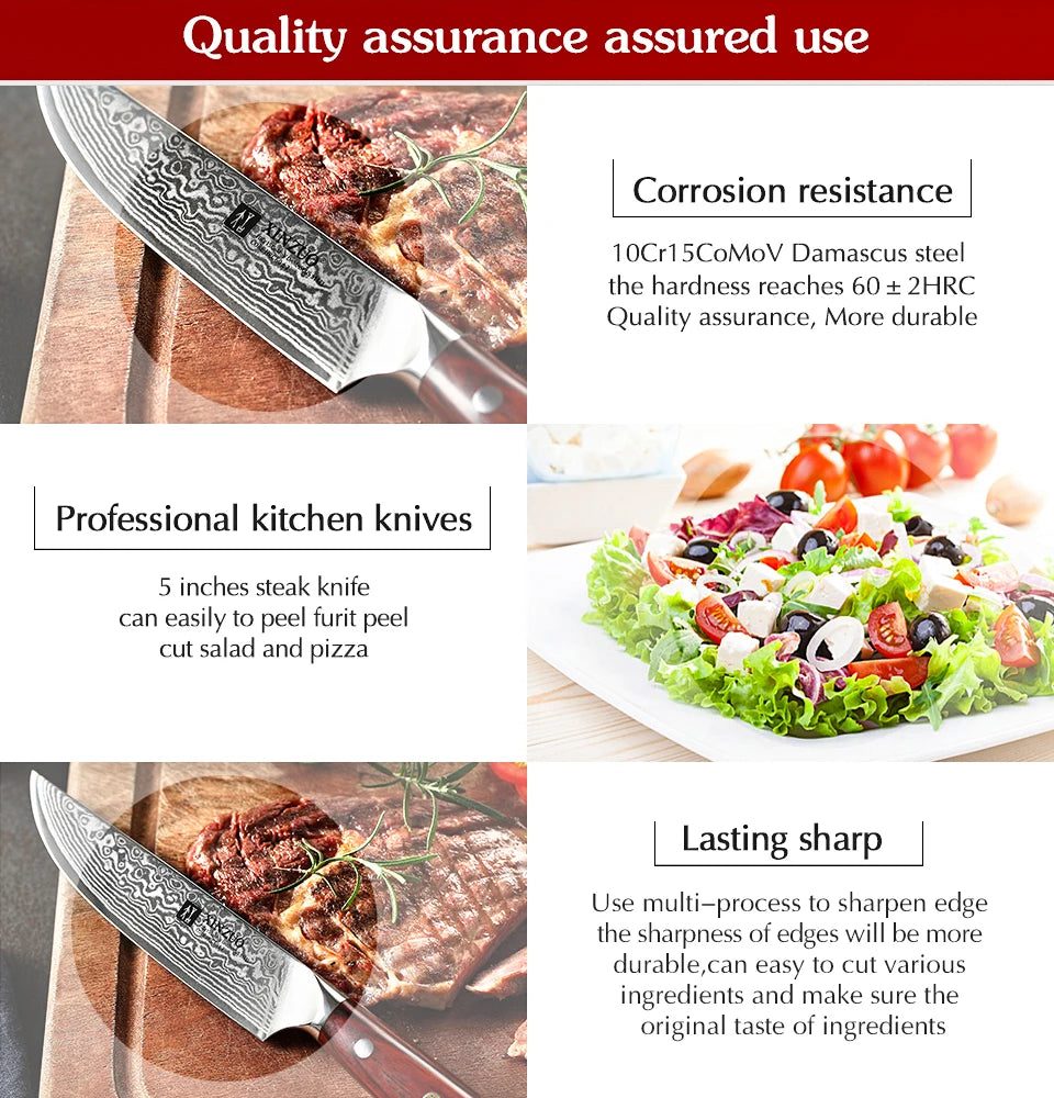 XINZUO 5 Inch VG10 Damascus Steak Knife Rosewood