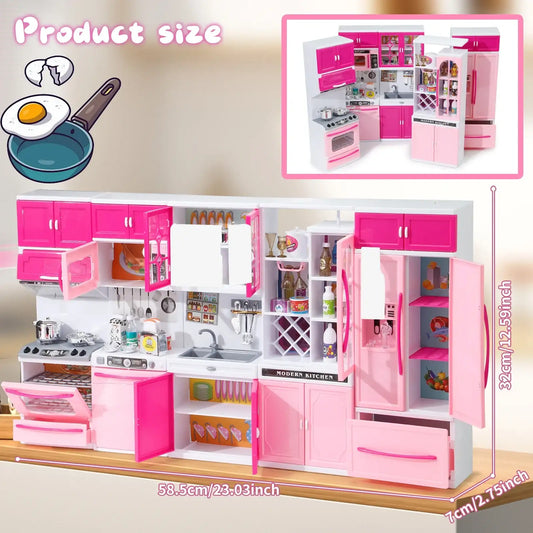 Pink Kitchen Combo Pretend Play 5-Piece Toy Set with Lights and Sounds, For Girls, Christmas/Halloween/Thanksgiving/New Year