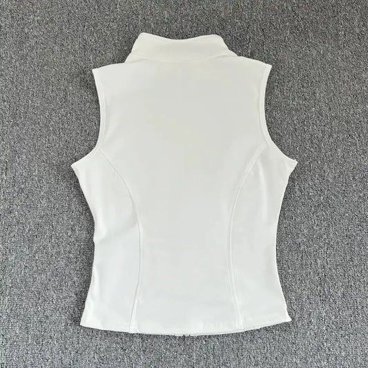 Women's Slim Fit Sport Sleeveless Top Quick Dry Elastic Stand Collar Yoga Fitness Clothing Summer Zipper