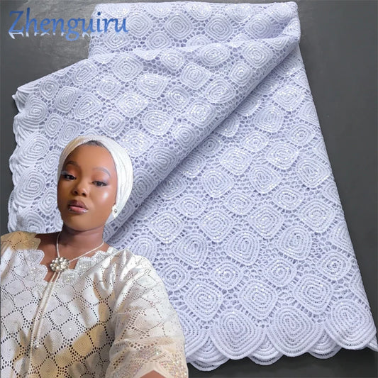White Nigerian Lace Fabric 2025