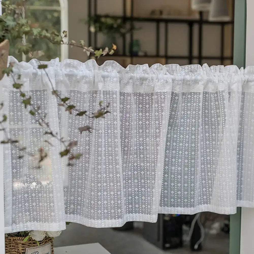 Floral Kitchen Curtain Lace Half Sheer Door Curtain Cafe Curtain Short Window Drapes