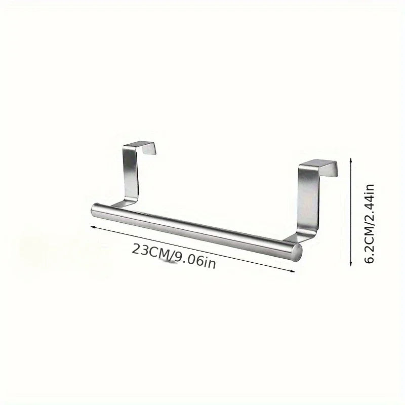 Metal towel bar with dimensions on a white background