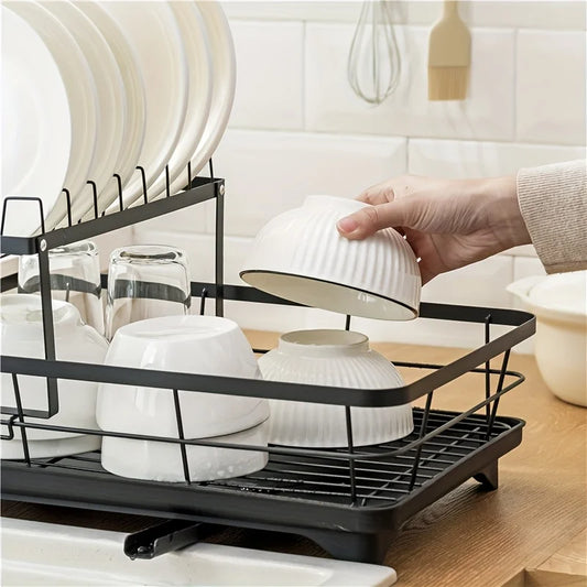 Kitchen Dish Drying Rack with Drainboard & Storage