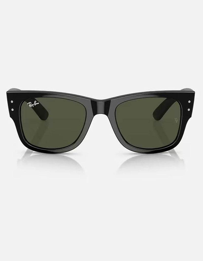 Black Ray-Ban Mega Wayfarer sunglasses with dark green lenses and glossy finish.