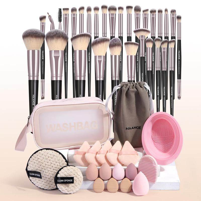 MAANGE Makeup Tool Set, 49Pcs/Set Soft Makeup Brushes, Beauty Sponge, Makeup Puffs, Face Wash Puff, Brush Cleansing Mat & Makeup Storage Bag, Makeup Tool Kit, Makeup Brush Full Set, Makeup Sponges, Cosmetic Tool - My Chroma Cart