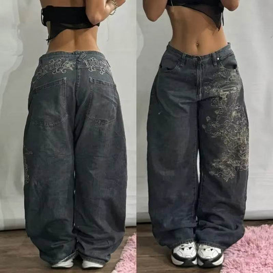 Streetwear New Fashion Oversized Print Baggy Jeans Y2K Harajuku Hip-Hop Vintage Pop Gothic High Waist Wide-Leg Pants Trousers - My Chroma Cart