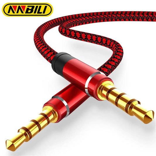 Red nylon braided 1.5M audio cable with gold-plated 3.5mm jack connectors.