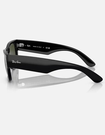Black Ray-Ban Mega Wayfarer sunglasses with thick glossy acetate frames and silver logo on temples.