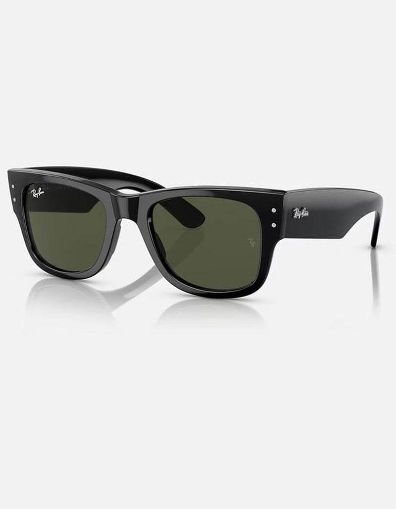Black Ray-Ban Mega Wayfarer sunglasses with thick glossy frames and dark green lenses.