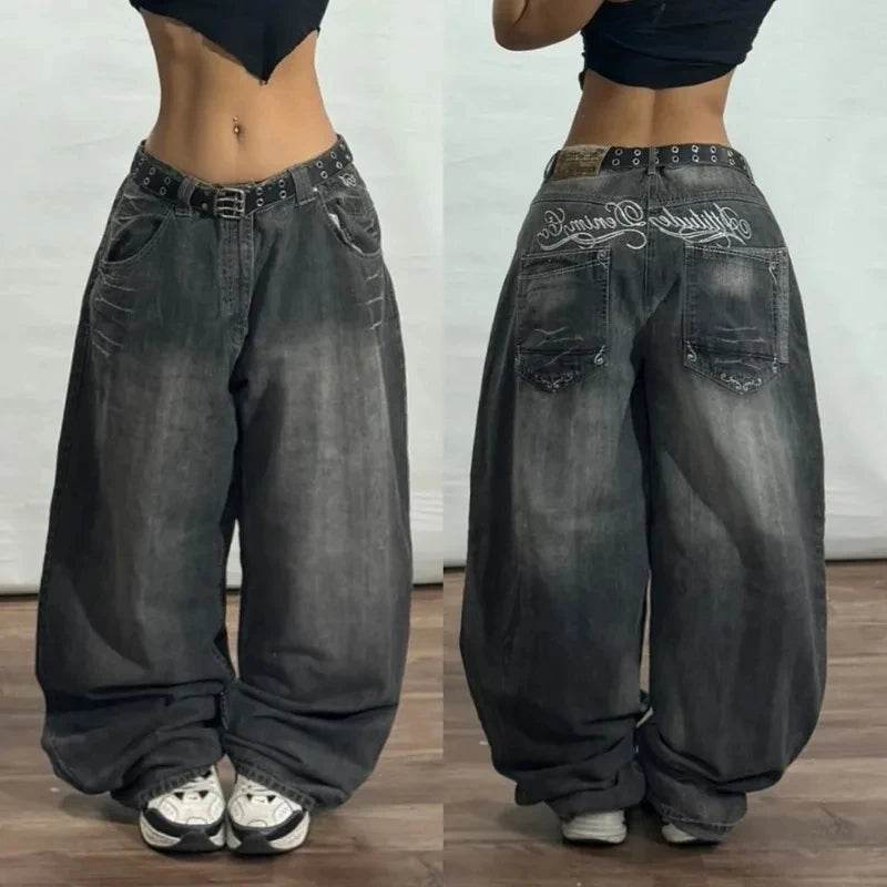 Streetwear New Fashion Oversized Print Baggy Jeans Y2K Harajuku Hip-Hop Vintage Pop Gothic High Waist Wide-Leg Pants Trousers - My Chroma Cart