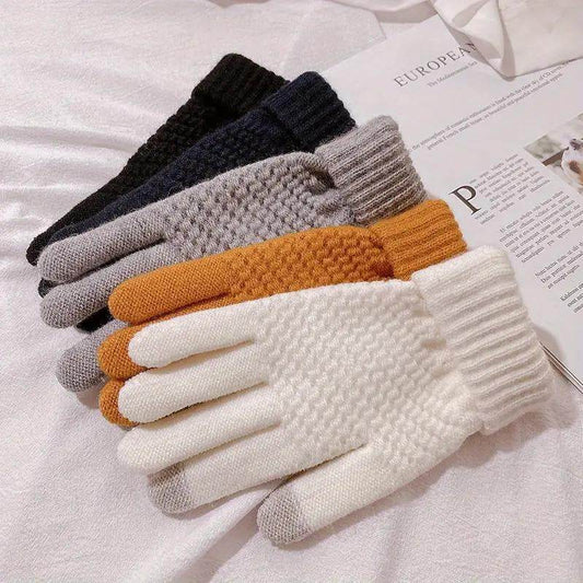 Knitted Thermal Winter Woolen Gloves, Solid Color Touch Screen Thickened Sports Gloves for Cycling Hiking, Sports & Outdoor Accessories - My Chroma Cart