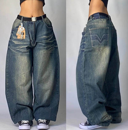 Streetwear New Fashion Oversized Print Baggy Jeans Y2K Harajuku Hip-Hop Vintage Pop Gothic High Waist Wide-Leg Pants Trousers - My Chroma Cart
