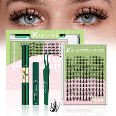 KEYYOU Fairy Lash Clusters Kit Invisible Band DIY Lashes Wet Look Waterproof Eyelash Extension Kit Wispy Manga Kawaii Doll Lashes - My Chroma Cart