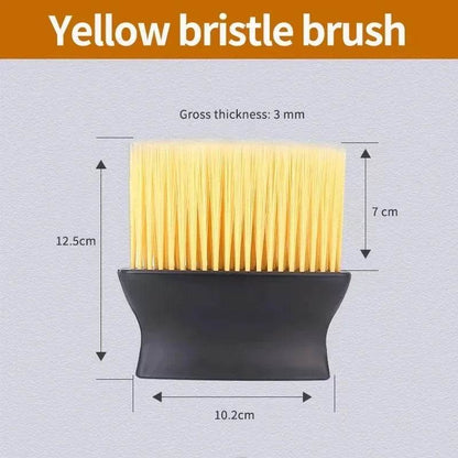 Yellow soft bristle brush with black ergonomic handle measuring 12.5cm tall and 10.2cm wide.