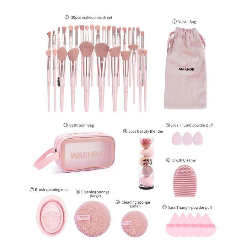 MAANGE Makeup Tool Set, 49Pcs/Set Soft Makeup Brushes, Beauty Sponge, Makeup Puffs, Face Wash Puff, Brush Cleansing Mat & Makeup Storage Bag, Makeup Tool Kit, Makeup Brush Full Set, Makeup Sponges, Cosmetic Tool - My Chroma Cart