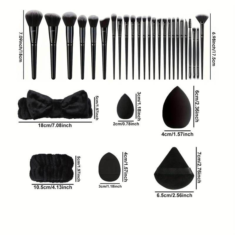Black Makeup Tool Set, 36Pcs/Set Makeup Brush & Makeup Sponges & Powder Puffs & Headband & Wristbands, Makeup Accessories for Women, Cosmetic, Makeup Brushes, Makeup Tools Set, Makeup Brushes Kits - My Chroma Cart