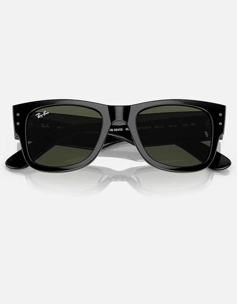 Black oversized Wayfarer sunglasses with dark green lenses and shiny acetate frames.