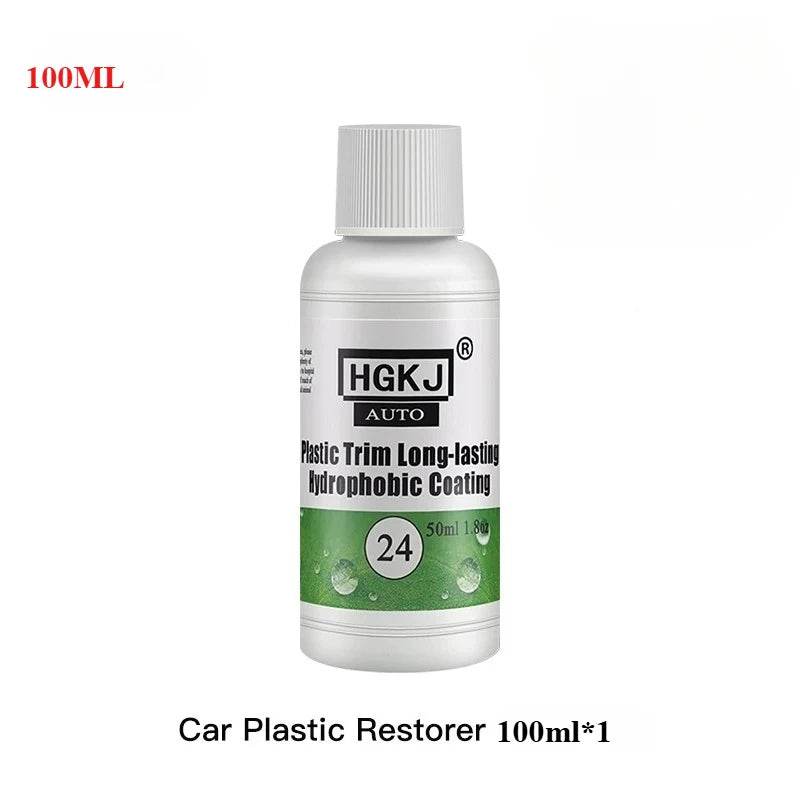 100ml white plastic bottle of HGKJ Auto Plastic Trim Long-lasting Hydrophobic Coating with green label.