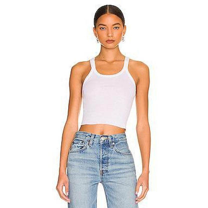 RE/DONE X Hanes Cropped Rib Tank in Optic White - My Chroma Cart