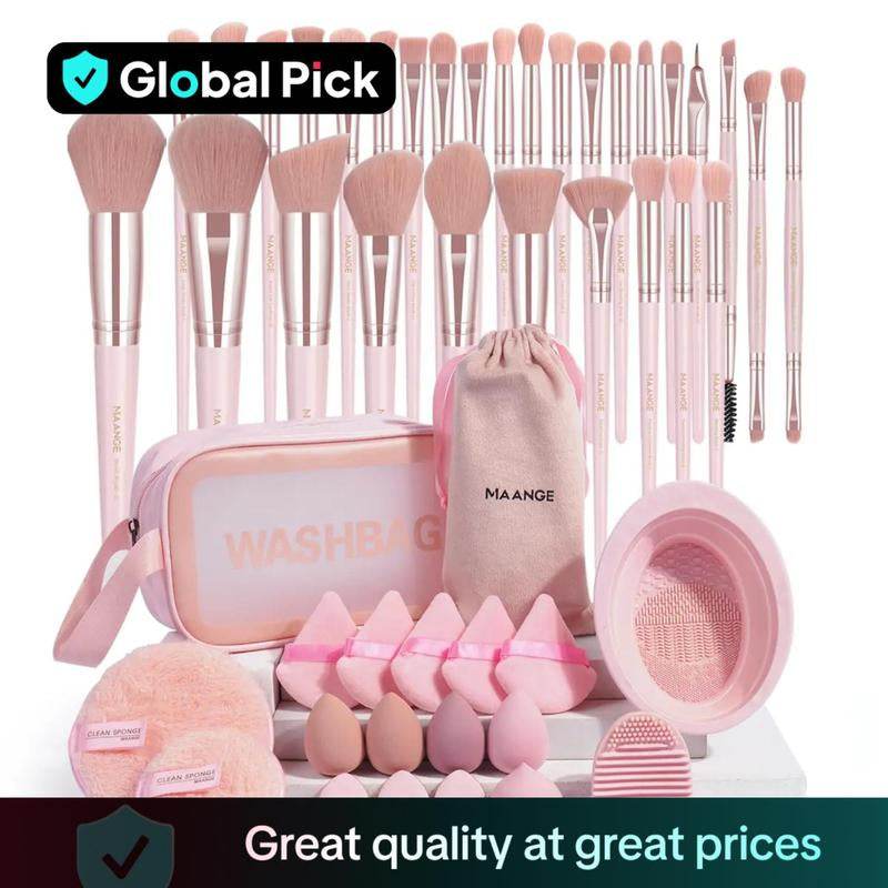 MAANGE Makeup Tool Set, 49Pcs/Set Soft Makeup Brushes, Beauty Sponge, Makeup Puffs, Face Wash Puff, Brush Cleansing Mat & Makeup Storage Bag, Makeup Tool Kit, Makeup Brush Full Set, Makeup Sponges, Cosmetic Tool - My Chroma Cart