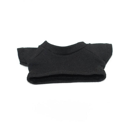 Black short-sleeve crop top for 17cm mini doll with simple round neckline.