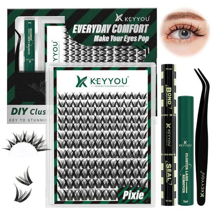 KEYYOU Fairy Lash Clusters Kit Invisible Band DIY Lashes Wet Look Waterproof Eyelash Extension Kit Wispy Manga Kawaii Doll Lashes - My Chroma Cart