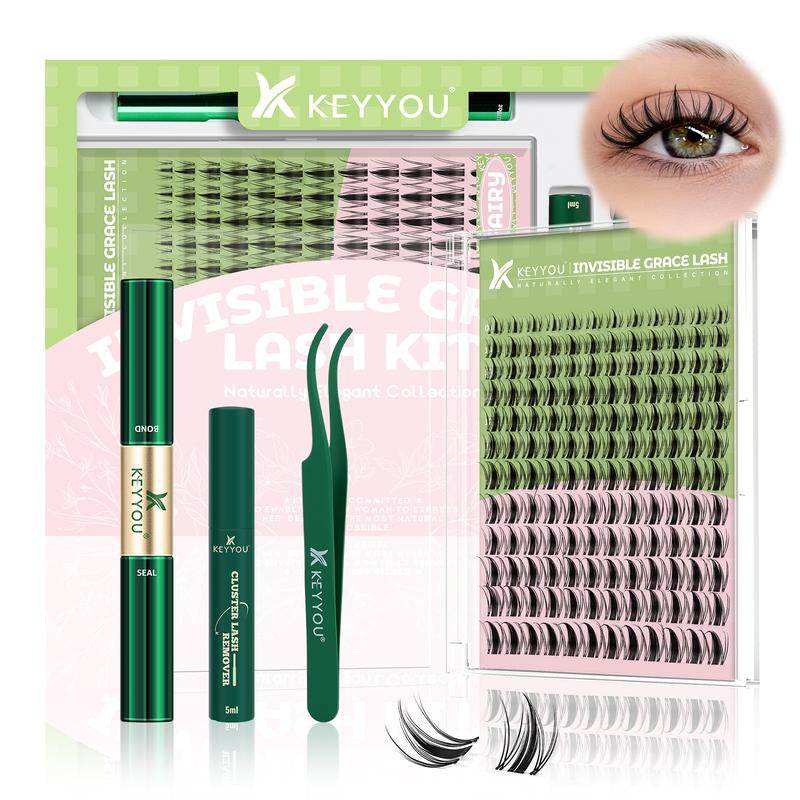 KEYYOU Fairy Lash Clusters Kit Invisible Band DIY Lashes Wet Look Waterproof Eyelash Extension Kit Wispy Manga Kawaii Doll Lashes - My Chroma Cart