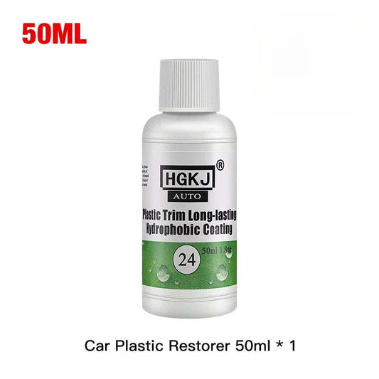 50ml white plastic bottle of HGKJ Auto Plastic Trim Long-lasting Hydrophobic Coating with green label.