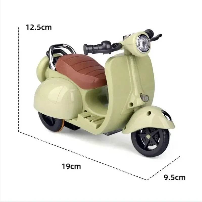 Beige miniature electric scooter doll toy with brown seat and black handlebars, 19x12.5x9.5 cm.