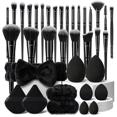 Black Makeup Tool Set, 36Pcs/Set Makeup Brush & Makeup Sponges & Powder Puffs & Headband & Wristbands, Makeup Accessories for Women, Cosmetic, Makeup Brushes, Makeup Tools Set, Makeup Brushes Kits - My Chroma Cart