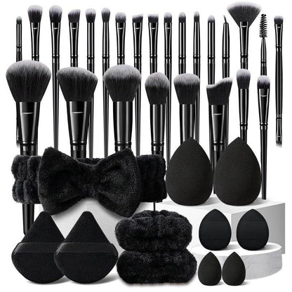 Black Makeup Tool Set, 36Pcs/Set Makeup Brush & Makeup Sponges & Powder Puffs & Headband & Wristbands, Makeup Accessories for Women, Cosmetic, Makeup Brushes, Makeup Tools Set, Makeup Brushes Kits - My Chroma Cart