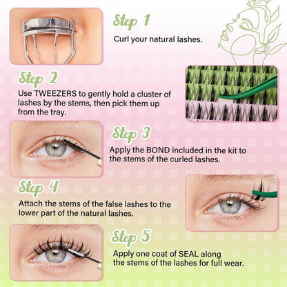 KEYYOU Fairy Lash Clusters Kit Invisible Band DIY Lashes Wet Look Waterproof Eyelash Extension Kit Wispy Manga Kawaii Doll Lashes - My Chroma Cart