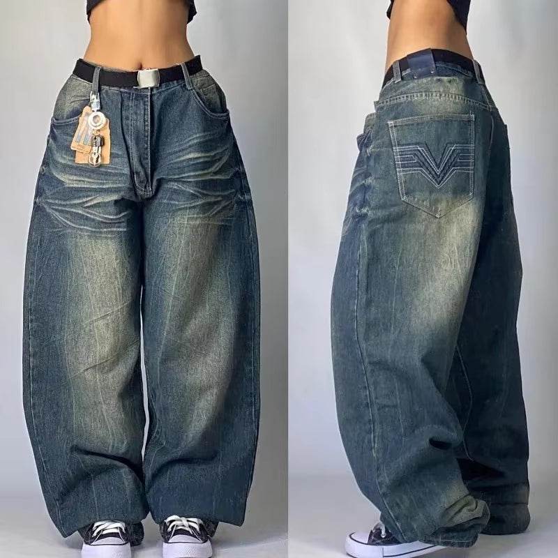 Streetwear New Fashion Oversized Print Baggy Jeans Y2K Harajuku Hip-Hop Vintage Pop Gothic High Waist Wide-Leg Pants Trousers - My Chroma Cart