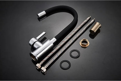Chrome Flexible Sink Faucet Hot Cold Mixer Tap
