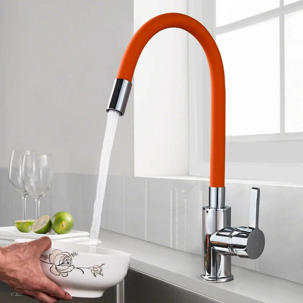 Chrome Flexible Sink Faucet Hot Cold Mixer Tap