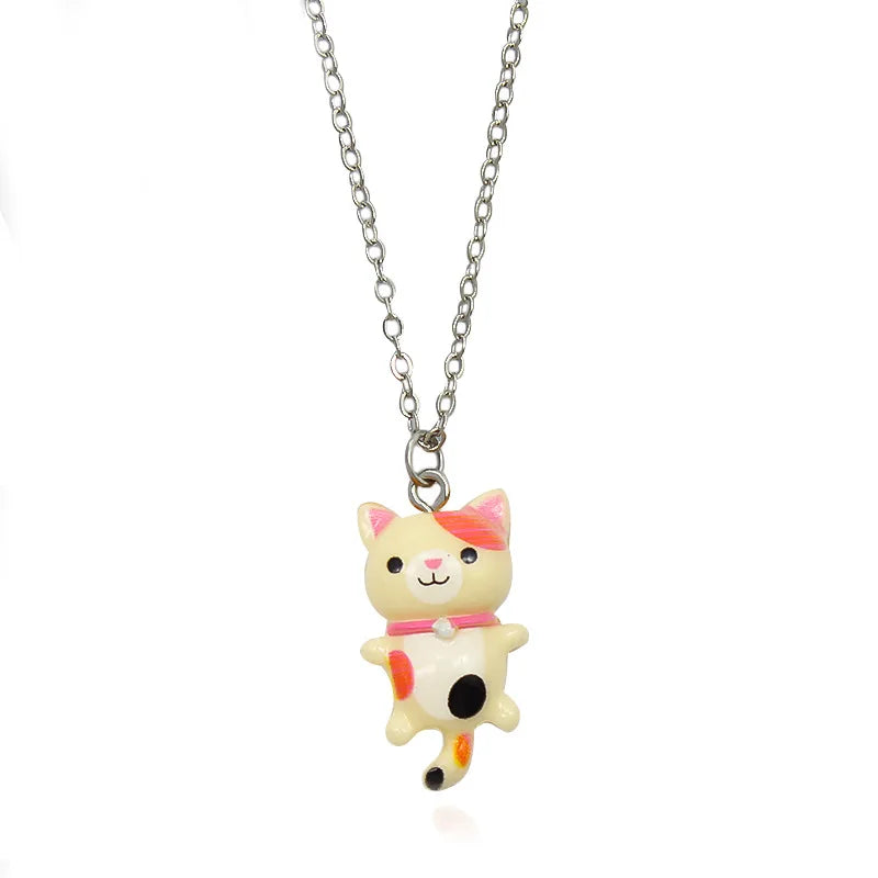Yungqi Cartoon Colorful Resin Cat Pendant Necklaces For Women Men Best Friend Lovely Animal Pet Pendant Couple Necklace Jewelry