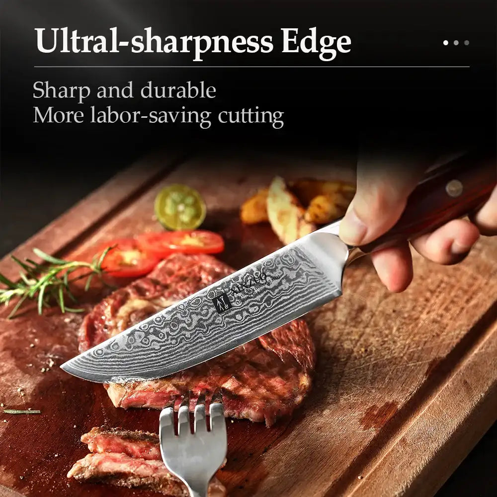 XINZUO 5'' Inch Steak Knife Damascus VG10 Steel Kitchen Knives High Quality Cutter Tools Utility Knife with Rosewood Handle