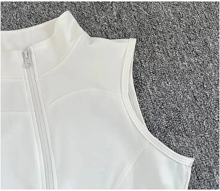 Women's Slim Fit Sport Sleeveless Top Quick Dry Elastic Stand Collar Yoga Fitness Clothing Summer Zipper
