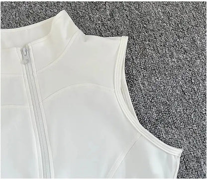 Women's Slim Fit Sport Sleeveless Top Quick Dry Elastic Stand Collar Yoga Fitness Clothing Summer Zipper