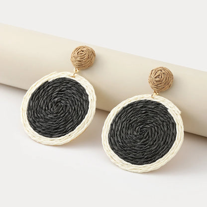 Bohemian Rattan Earrings Straw Wicker Braid Colorful Raffia Round Drop Dangle Earrings for Women Summer Beach Jewelry